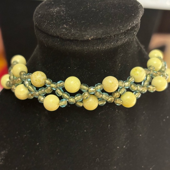 Gina’s Beadiful Accessories Jewelry - Hand crafted beaded bracelet yellow jasper stones and green preciosa crystals